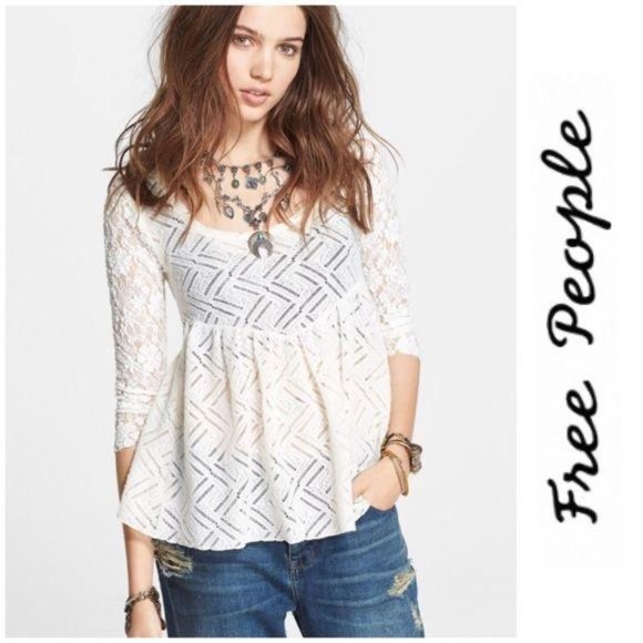 Free People Tops - Free People NWT Gracie Cream Sheer Boho Peplum Top